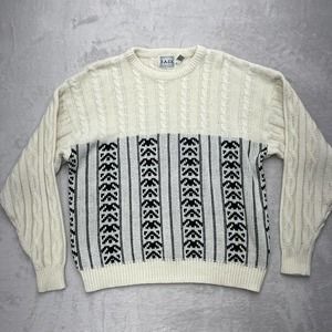 Bask Sweater Mens Extra Large White Black Cable Knit Pullover Dad Cosby XL